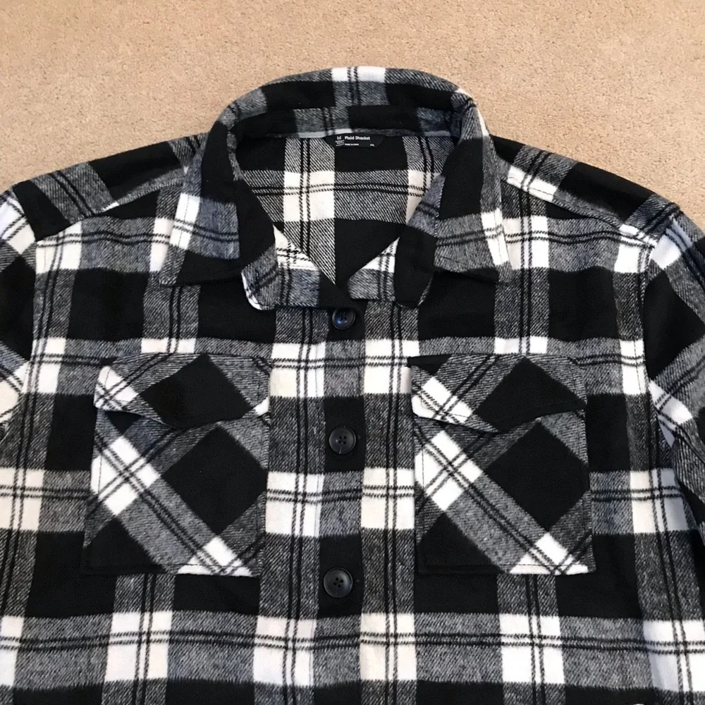 Members Mark Black White Plaid Shacket Size XXL Heavyweight Outerwear Cabincore